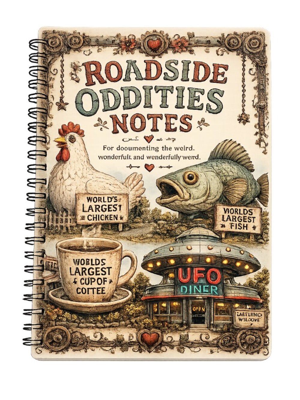 Roadside Oddities Notes — Spiral Notepad 6x8 | Quirky & Weird Travel Gift